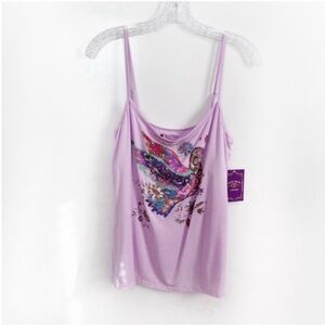 Lucky Brand Lounge tank top lavender purple floral bird boho cami